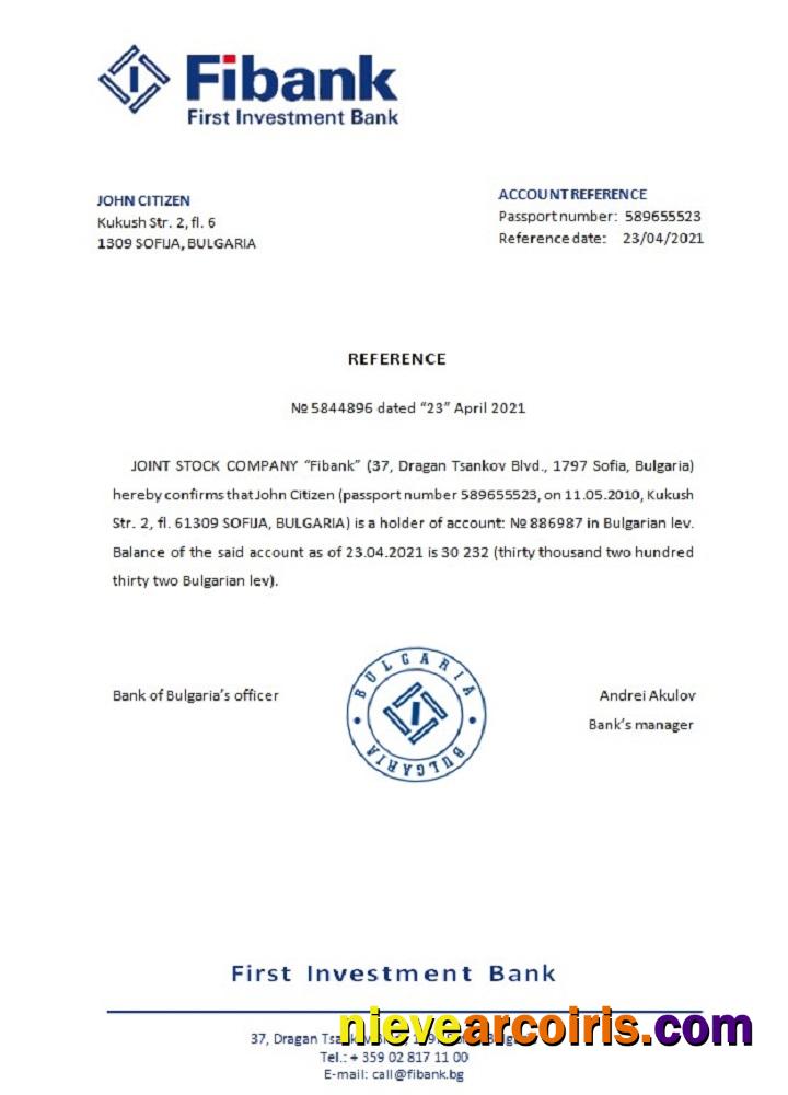 Bulgaria First Investment bank reference